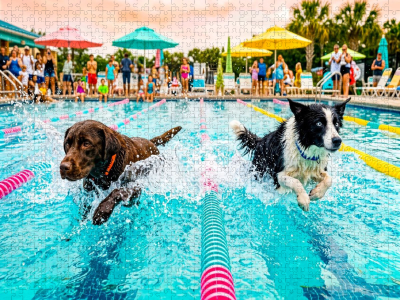 Hundeschwimmrennen - Action auf der Schwimmbahn