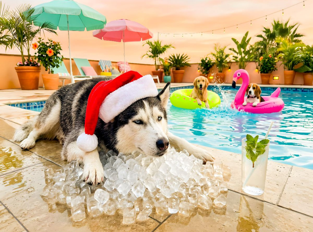 Husky on the Rocks - Weihnachtsmotiv