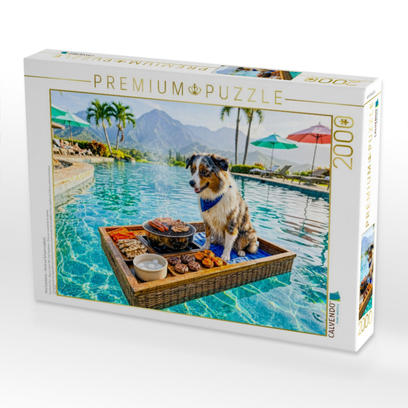 Pool Snacktime – Hund auf Schwimmtablett