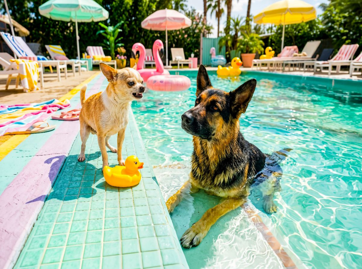 Großer Poolzoff – Chihuahua vs. Schäferhund