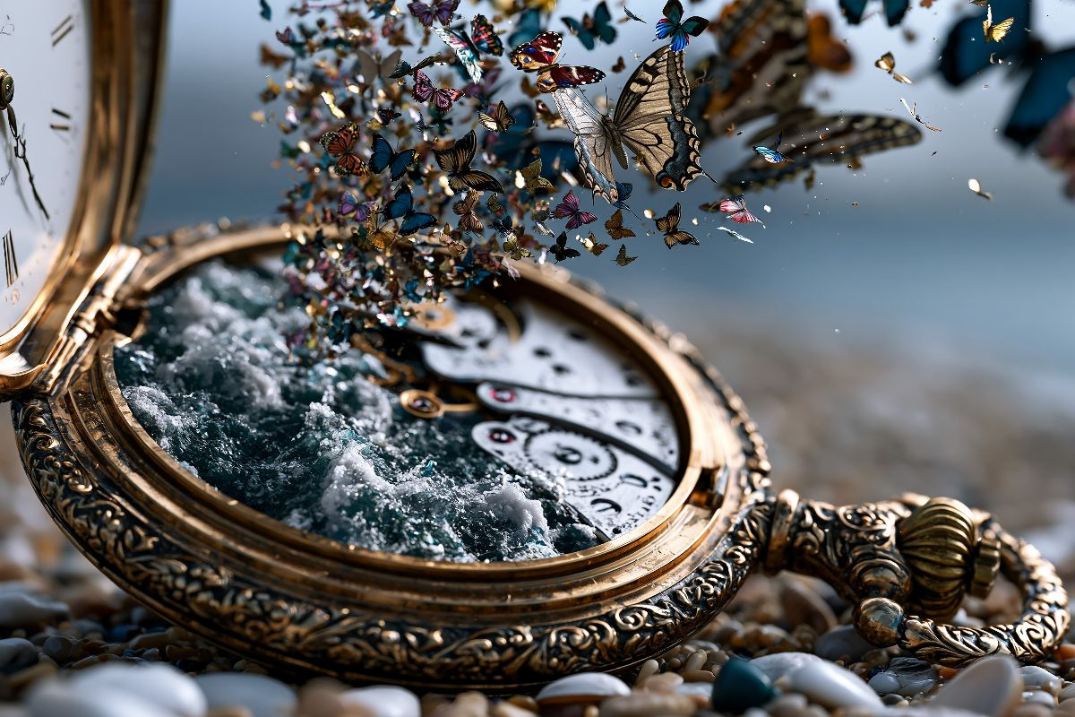 Die Taschenuhr mit Ozean der Schmetterlinge