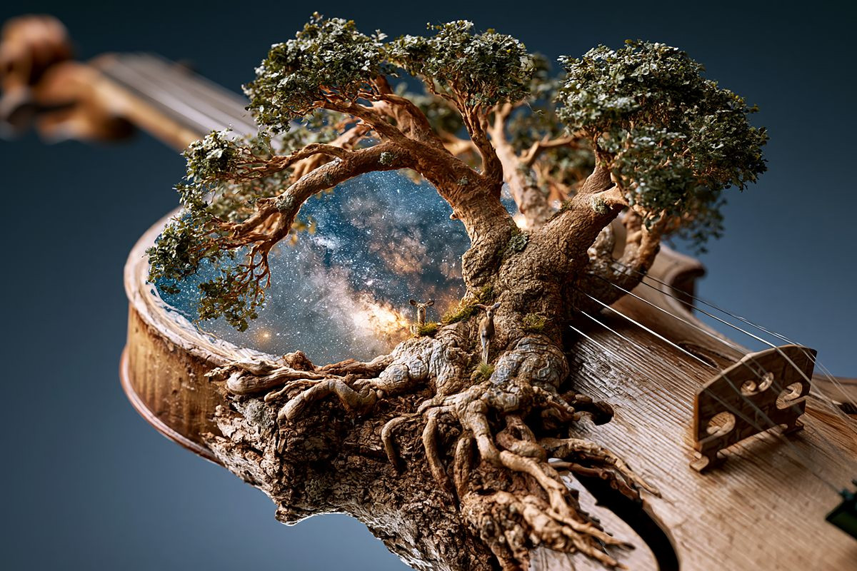 Der Violinenbaum mit Galaxienwirbel
