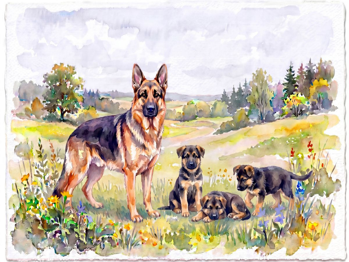Schäferhund mit Welpen