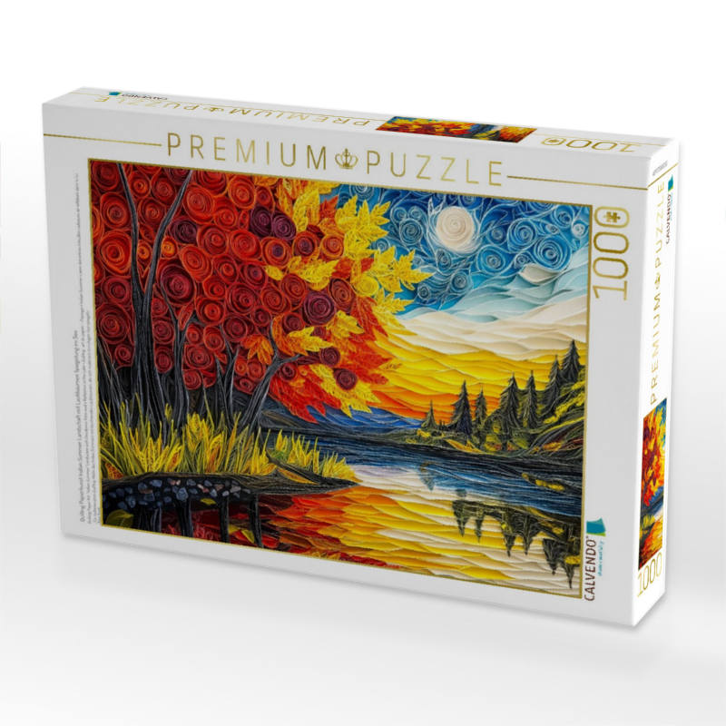 Quilling Papierkunst Indian Summer Landschaft mit Laubbäumen Spiegelung im See