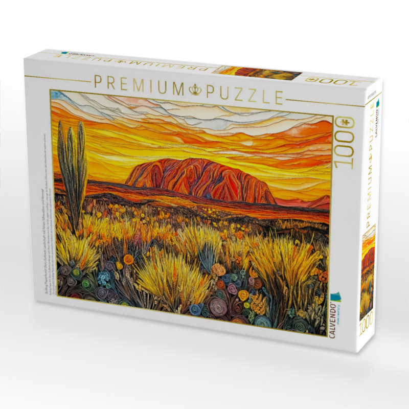 Quilling Papierkunst Uluru Outback Landschaft mit Felsen Silhouetten und Himmel