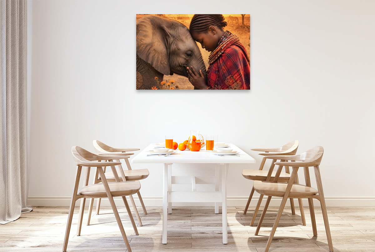 Herzen der Savanne. Massai-Mädchen & Elefantenkalb