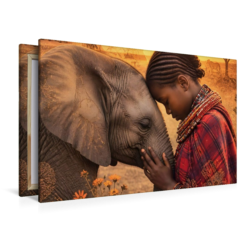 Herzen der Savanne. Massai-Mädchen & Elefantenkalb