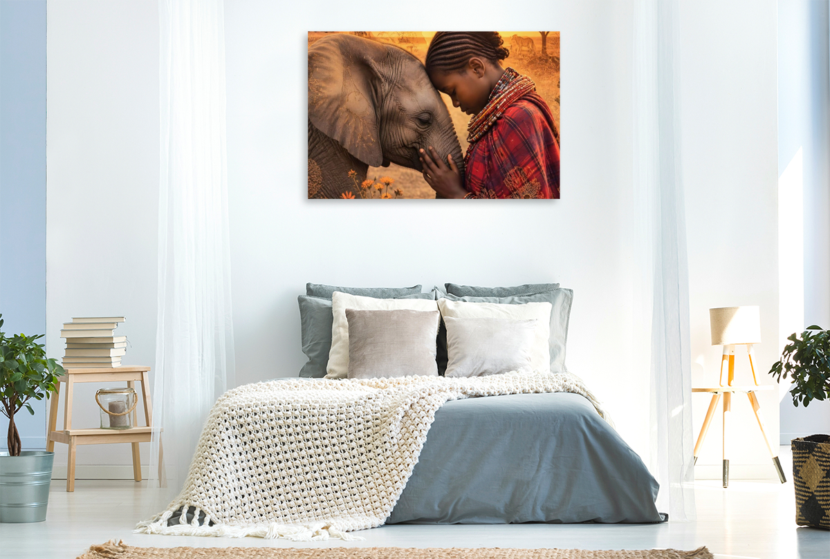 Herzen der Savanne. Massai-Mädchen & Elefantenkalb