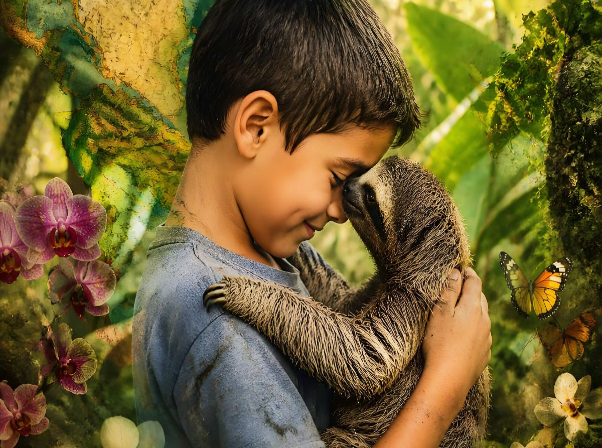Im Herzen des Regenwaldes. Costa-Rica-Junge & Faultierbaby