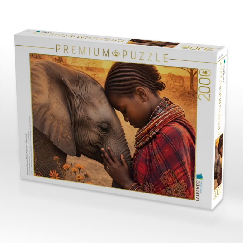 Herzen der Savanne. Massai-Mädchen & Elefantenkalb