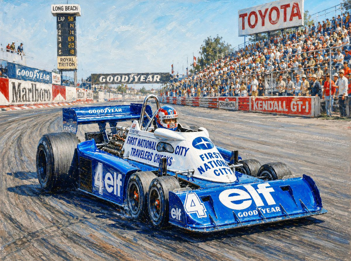 Mit sechs Rädern war der Tyrrell P34, den 1977 der Franzose Patrick Depailer fuhr, nur mäßig erfolgreich.