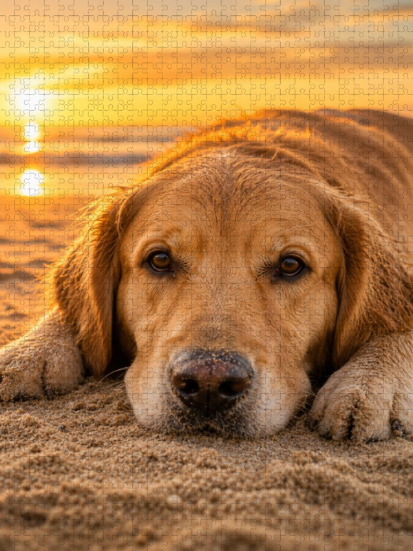 Golden Retriever am Strand – Sonnenuntergang voller Ruhe
