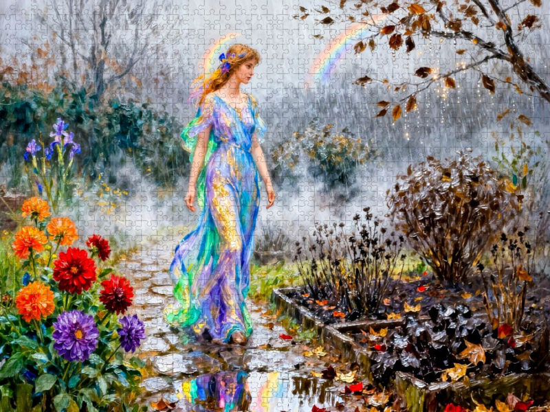 Iris – Griechische Göttin des Regenbogens im Herbstregen