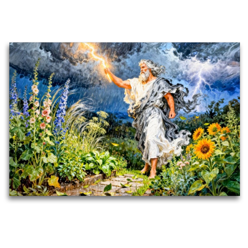Zeus – Griechischer Gott des Sommergewitters im Garten