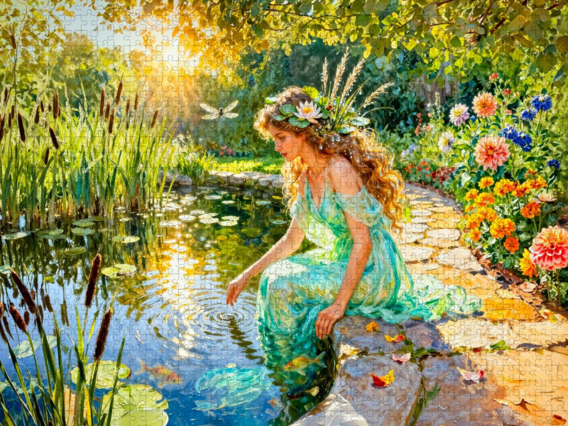 Naiade – Nymphe der Quellen im lichten Wassergarten