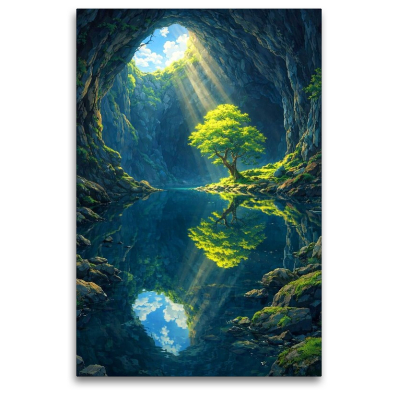 Einsamer Baum in der Höhle - wie im Anime Zeichentrickfilm