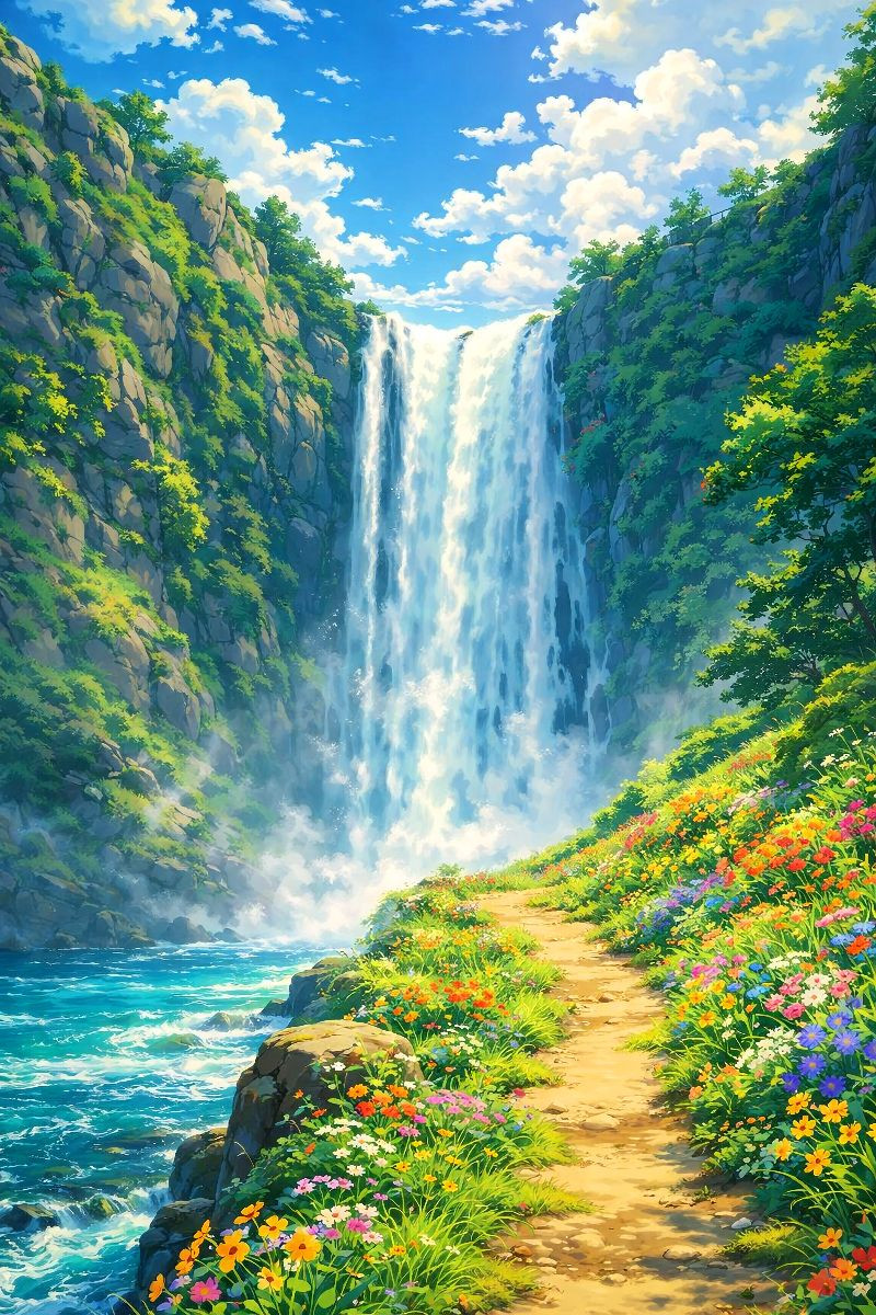 Rauschender Wasserfall - wie im Anime Zeichentrickfilm