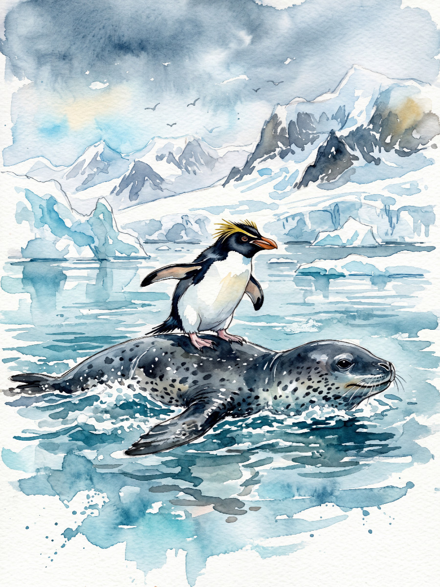Pinguin beim Seeleopard Reiten