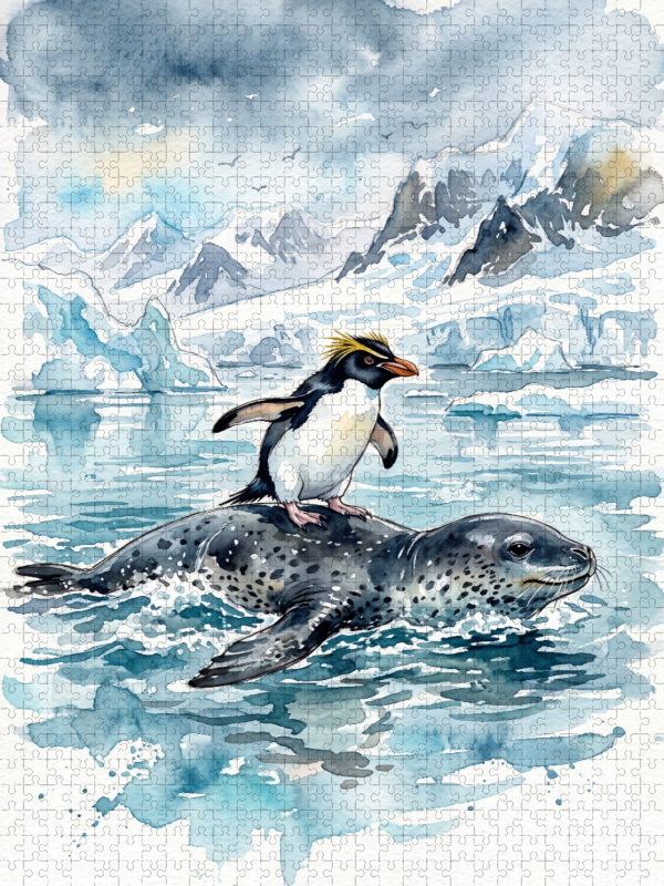 Pinguin beim Seeleopard Reiten