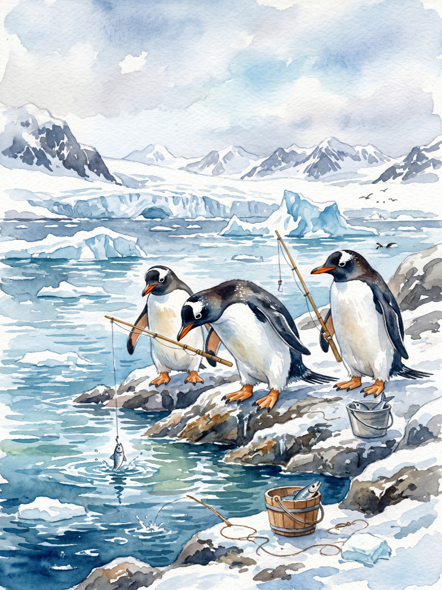 Pinguine beim Angeln