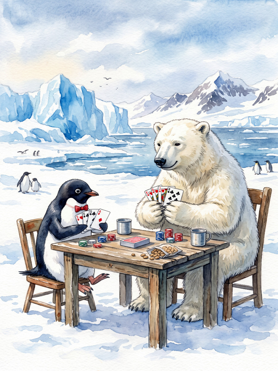 Pinguin und Eisbär beim Poker