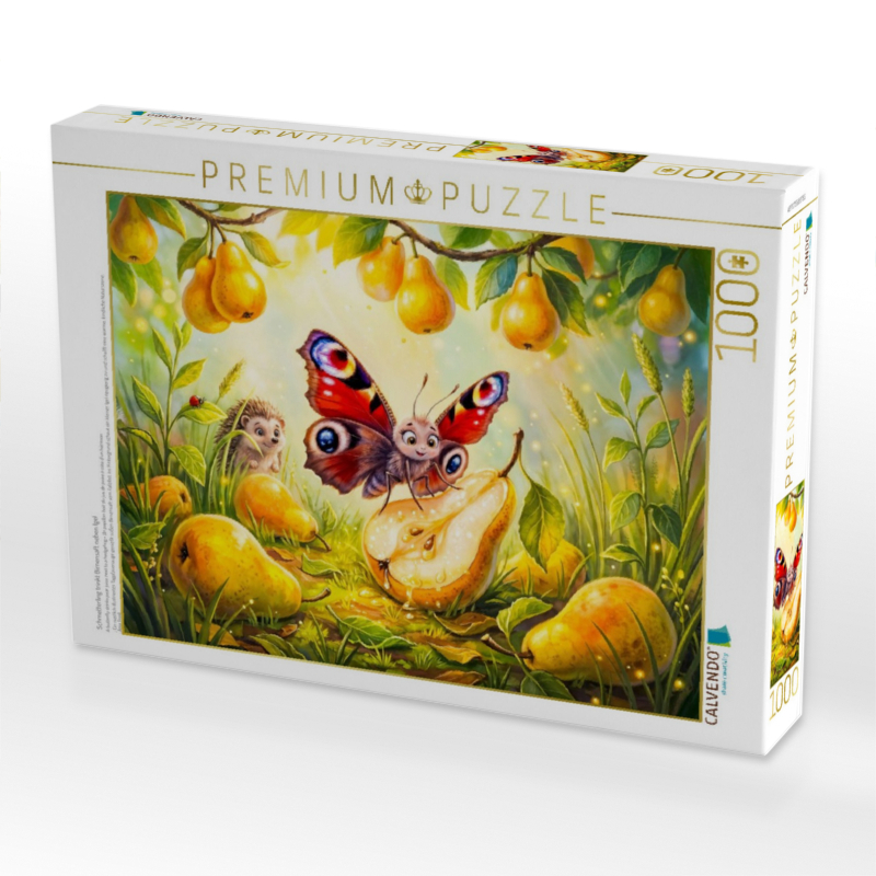 Schmetterling trinkt Birnensaft neben Igel