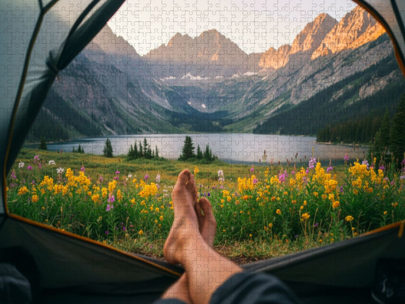 Morgens in den Bergen - Blick aus dem Zelt