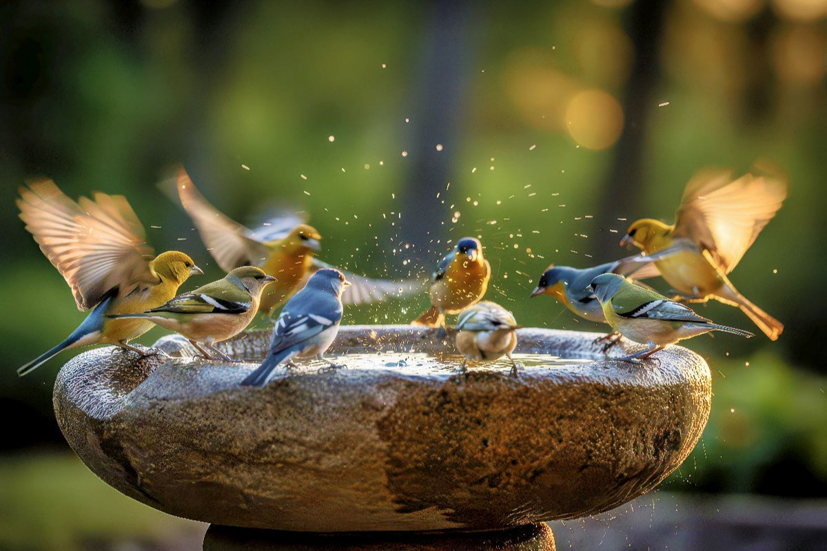 Ein Motiv aus dem Kalender Farbenfrohe Singvögel beim Baden