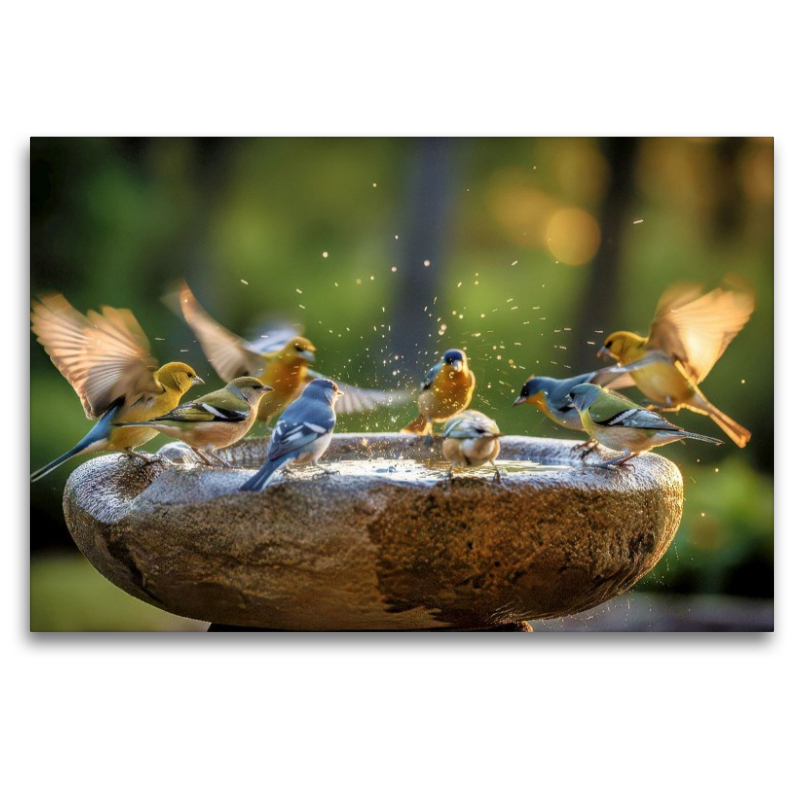 Ein Motiv aus dem Kalender Farbenfrohe Singvögel beim Baden