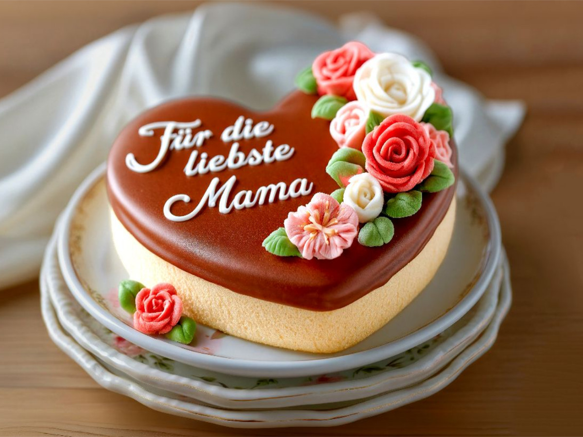 Ein Herz voller Liebe aus Rührteig, mit Schokoladenglasur und Marzipan-Rosen