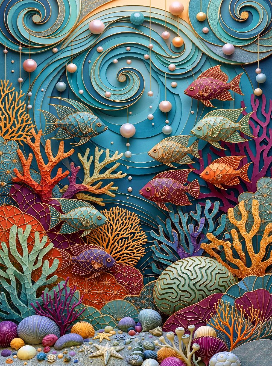Fische und Korallen - farbenfrohe Collage