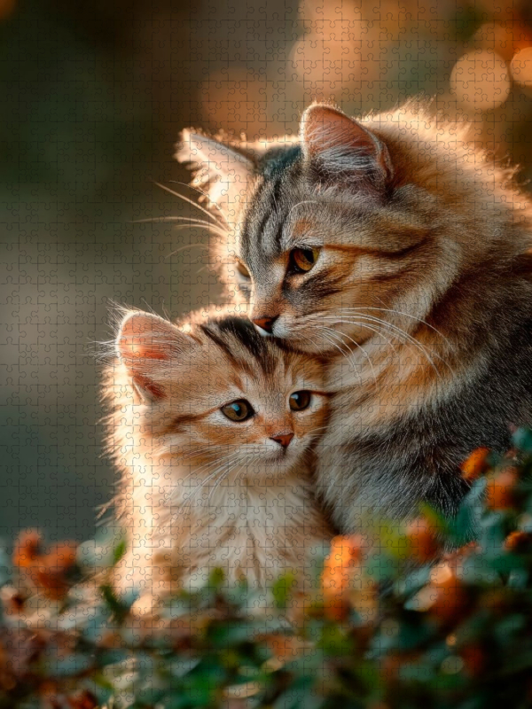Katzenmama und Kitten beim Schmusen