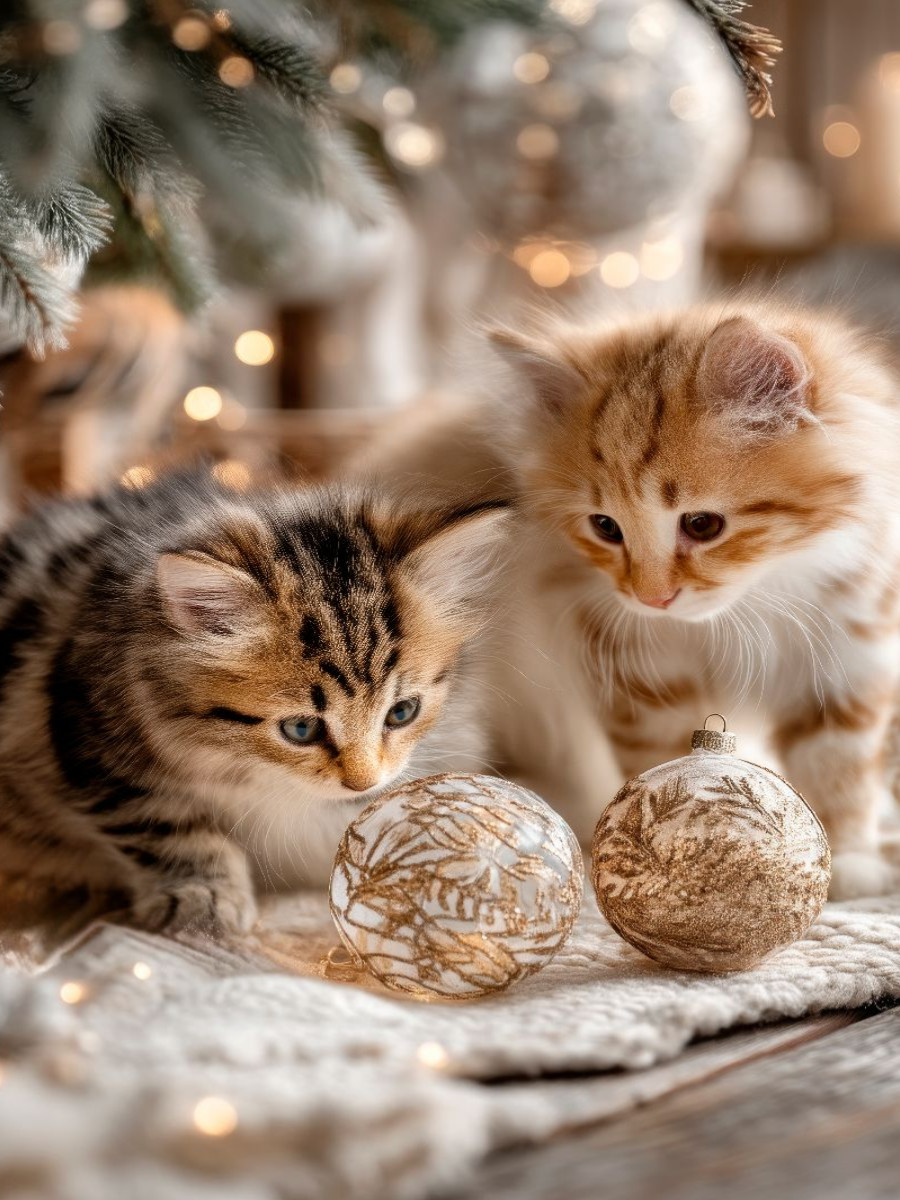 Katzenbabys entdecken Weihnachten