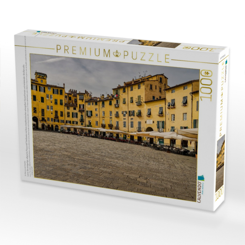 Lucca: Die einzigartige, elliptische Piazza dell'Anfiteatro mit ihren charakteristischen ockergelben Häuserfronten und einladenden Straßencafés