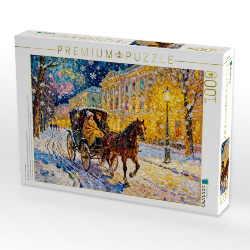 Kutschfahrt am Abend durch verschneite Laternenstadt Puzzle