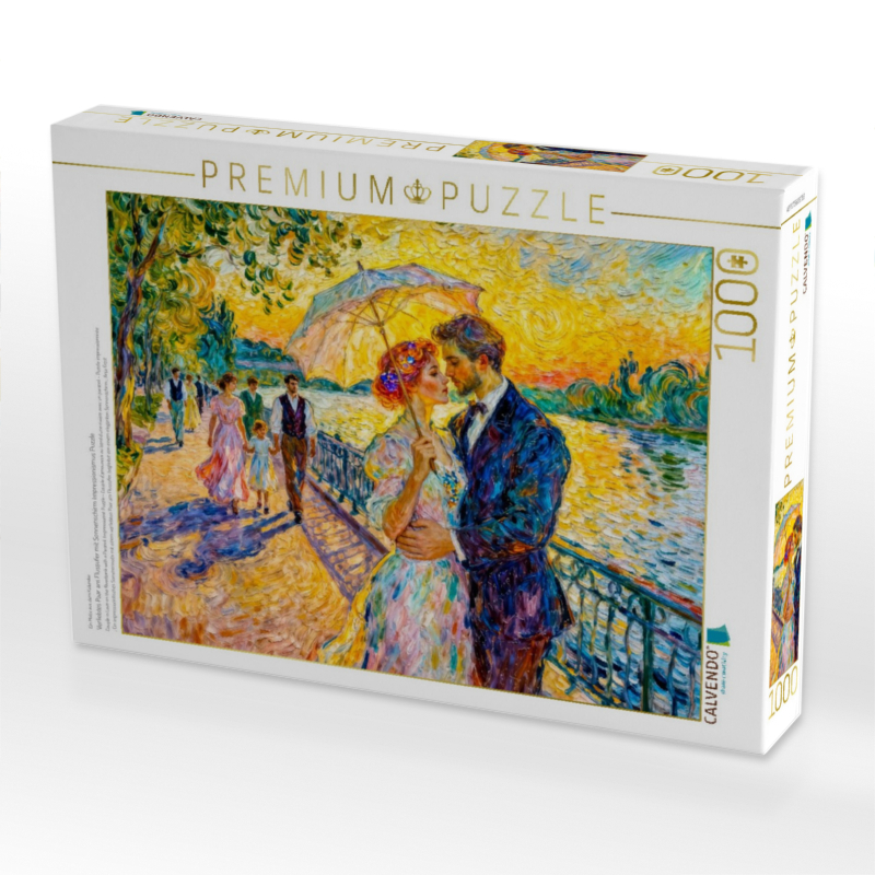 Verliebtes Paar am Flussufer mit Sonnenschirm Impressionismus Puzzle