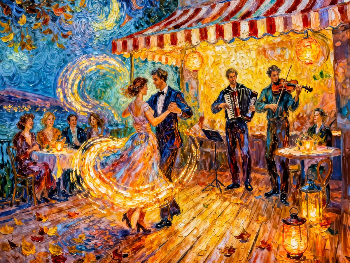 Nächtliche Tanzbar im Freien Spätsommer Impressionismus Puzzle