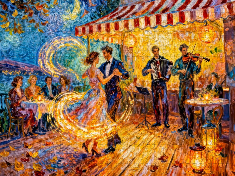 Nächtliche Tanzbar im Freien Spätsommer Impressionismus Puzzle