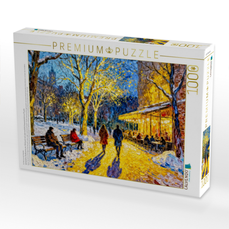 Winterliche Stadtszene am Parkrand mit Laternenlicht Impressionismus Puzzle