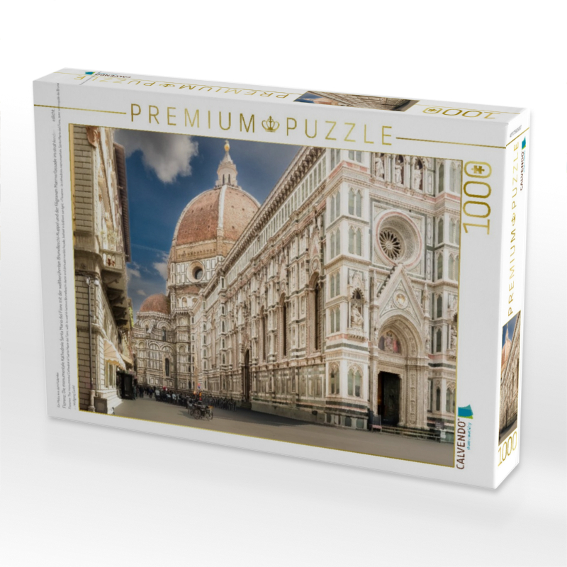 Florenz: Die monumentale Kathedrale Santa Maria del Fiore mit der weltberühmten Brunelleschi-Kuppel und der filigranen Marmorfassade im strahlenden Tageslicht.