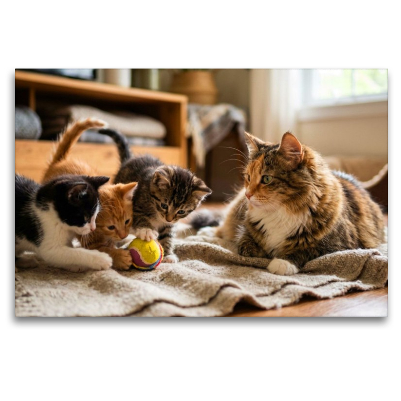 Kätzchen spielen mit dem Ball