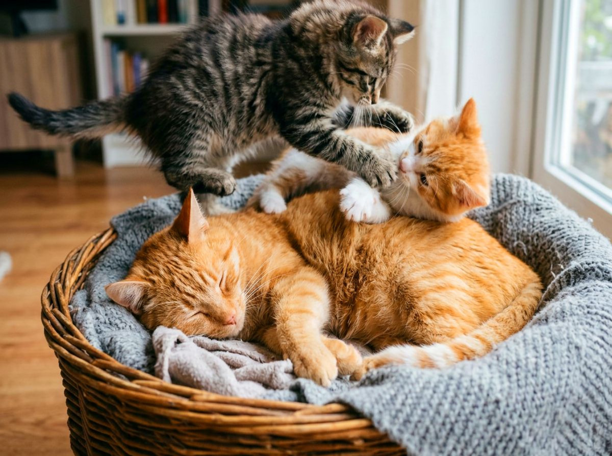 Unerschütterliche Geduld der Katzenmutter