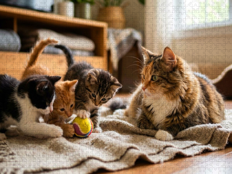 Kätzchen spielen mit dem Ball