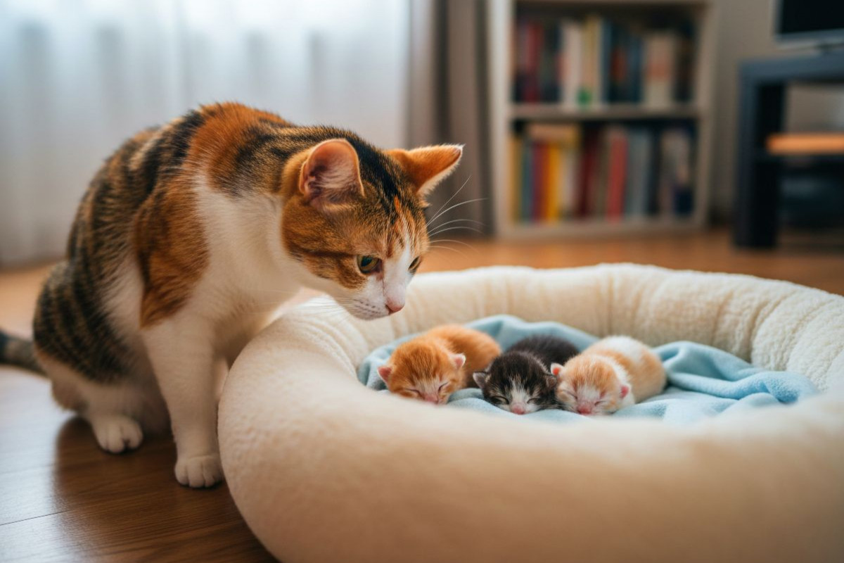 Katzenbabys schlafen im Körbchen