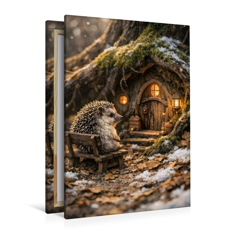 Der kleine Igel vor seinem Wurzelhaus