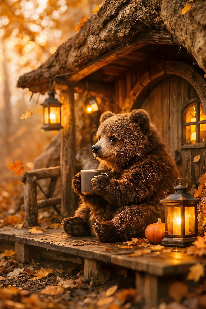 Der kleine Bär vor seiner Höhle