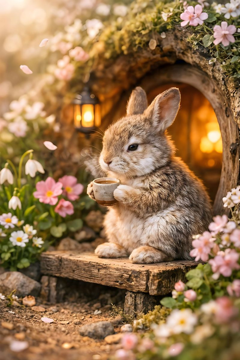 Ein Moment zum Durchatmen - Der kleine Hase vor seinem Bau