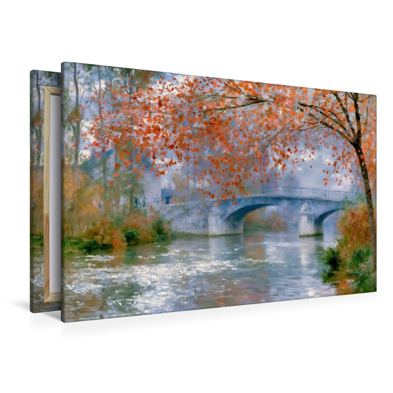 Fluss mit Brücke im Herbst