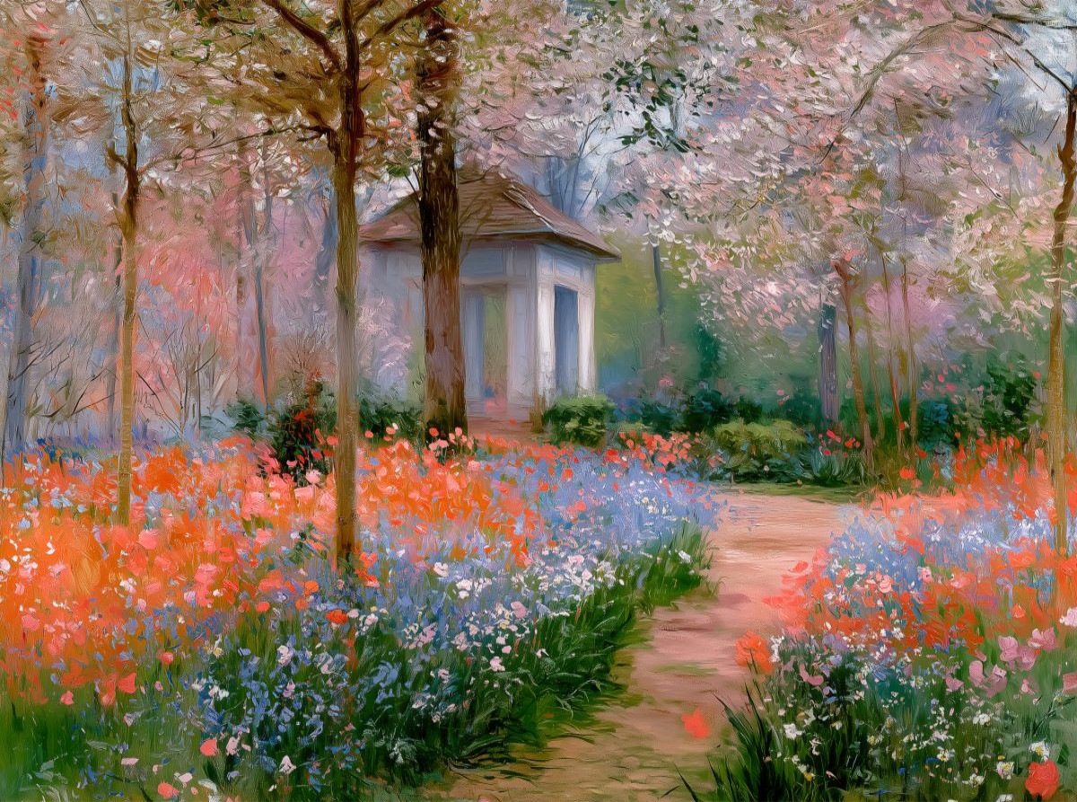 Pavillon im Frühlingsgarten