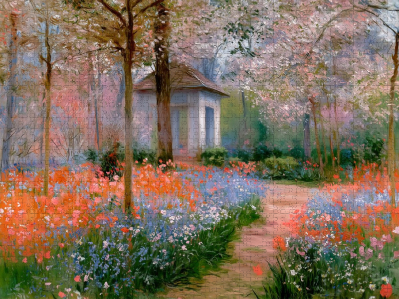 Pavillon im Frühlingsgarten
